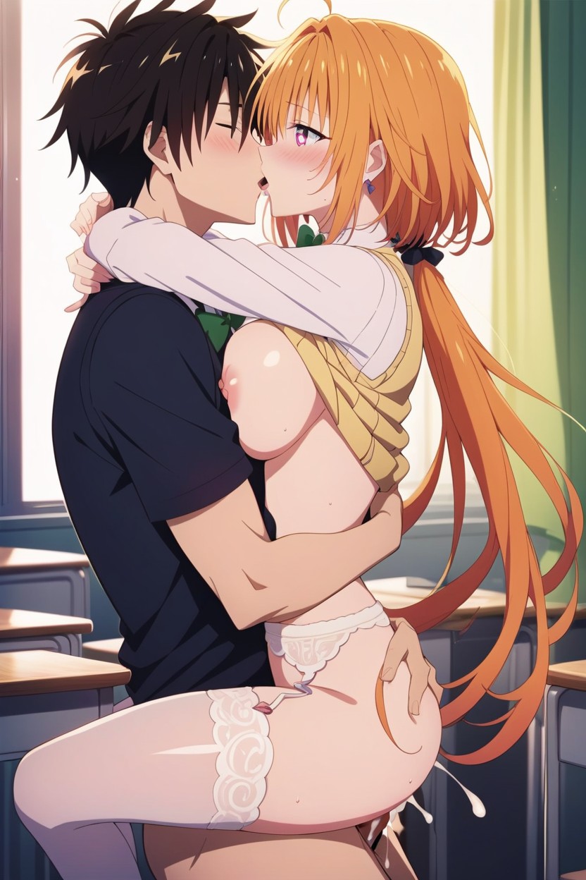 Nipples Heart Cutout, Green Bowtie, Waist Shot Hentai AI Porn