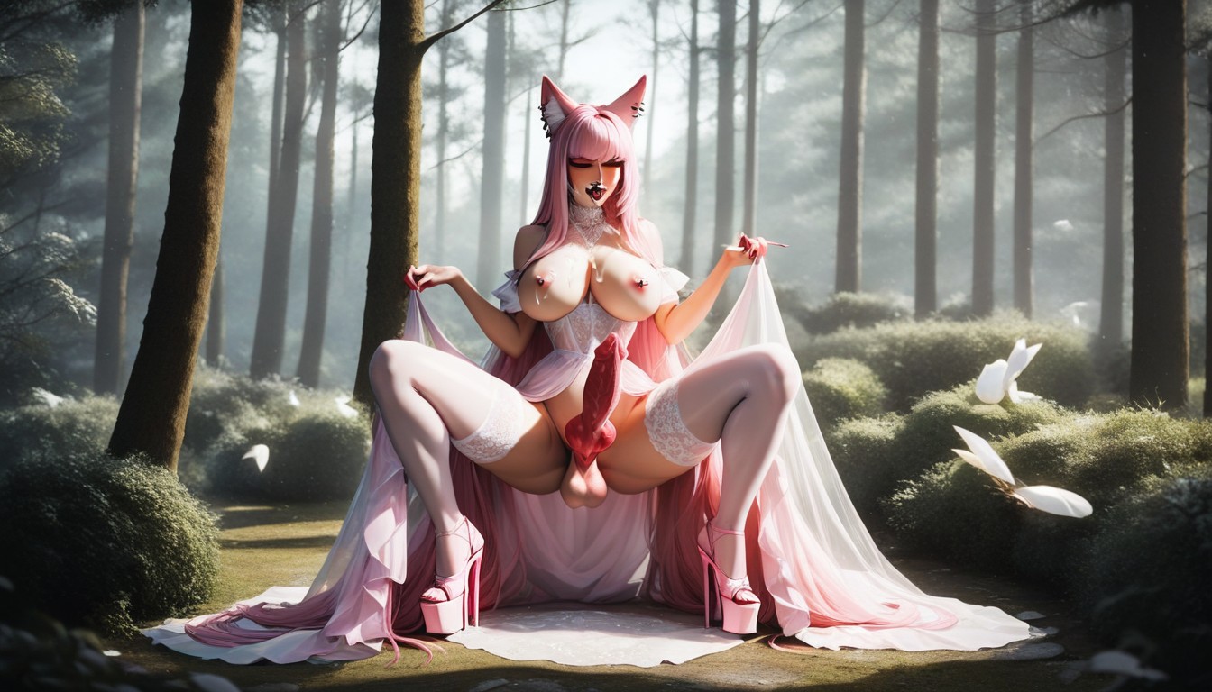 Pink Fox Penis, Forest, Wasp Waist Shemale AI Porn