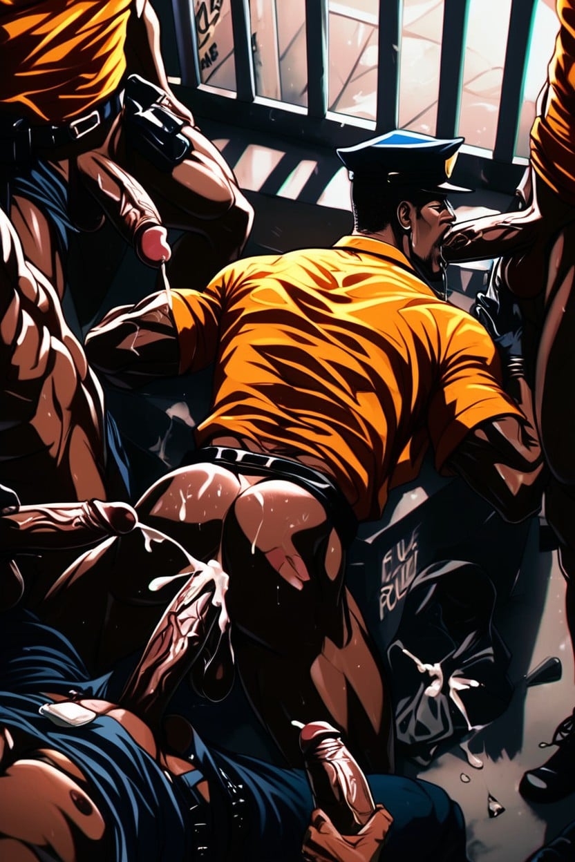 Muscular, Prison Yard, Anal Sex AI Gay Porn
