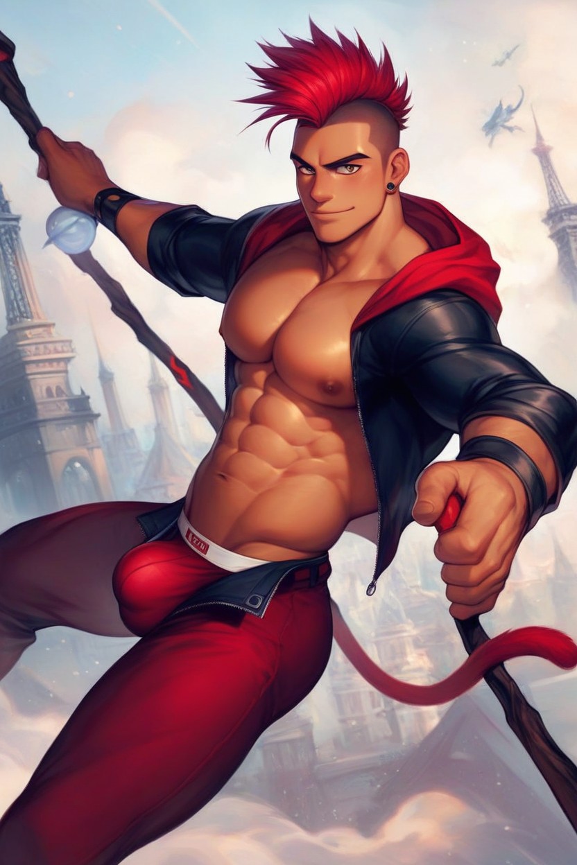 Energetic, Underwear Bulge, Muscular Arms Flexed In A Confident Pose AI Gay Porn