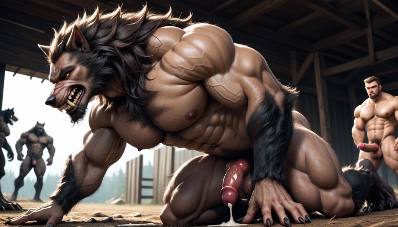 Massive Hairy Back Muscles, Side View, Anthro Art Werewolf AI Gay Porn