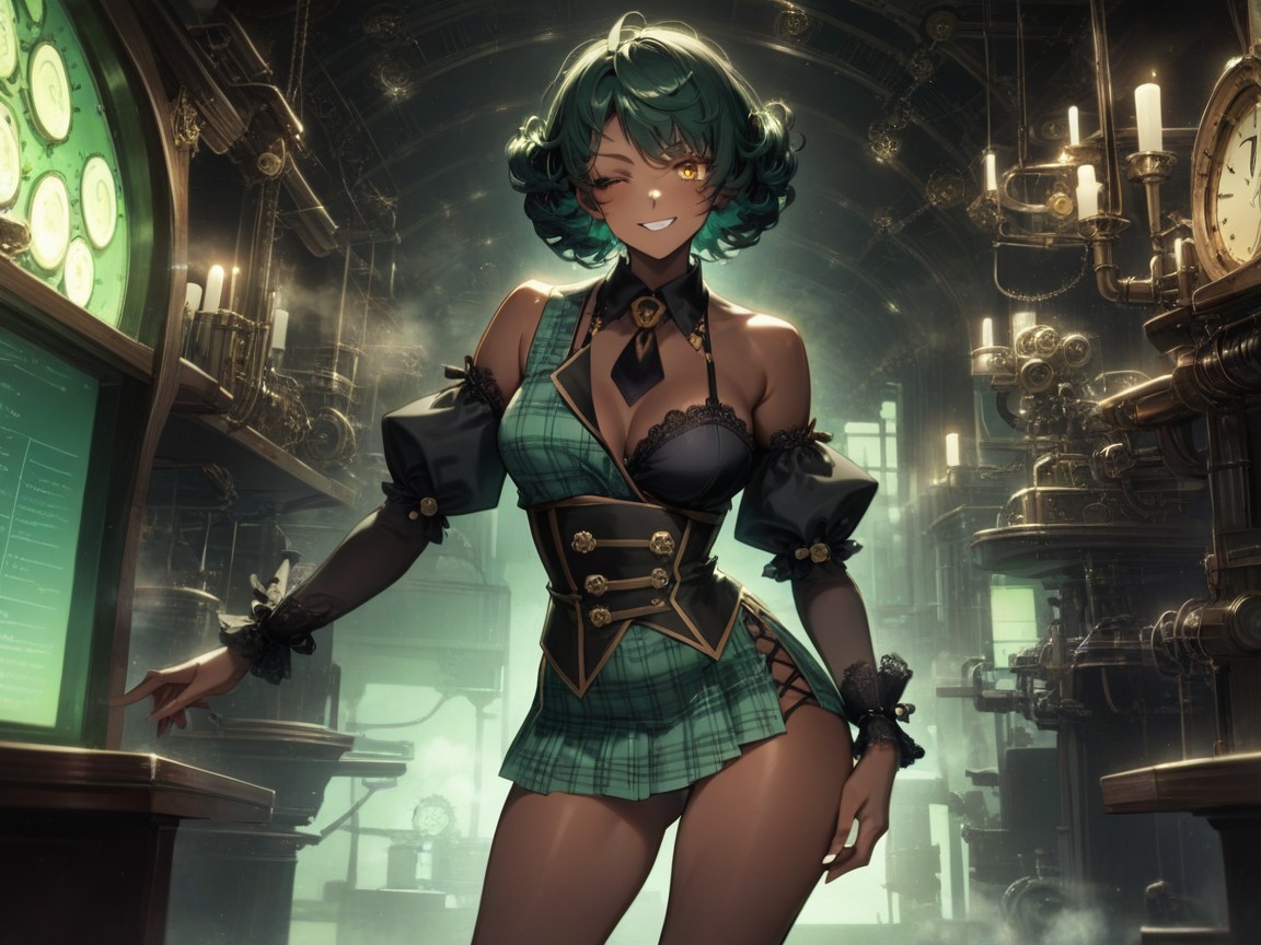 Steam, Noir, Plaid Steampunk Accesories AI Porn