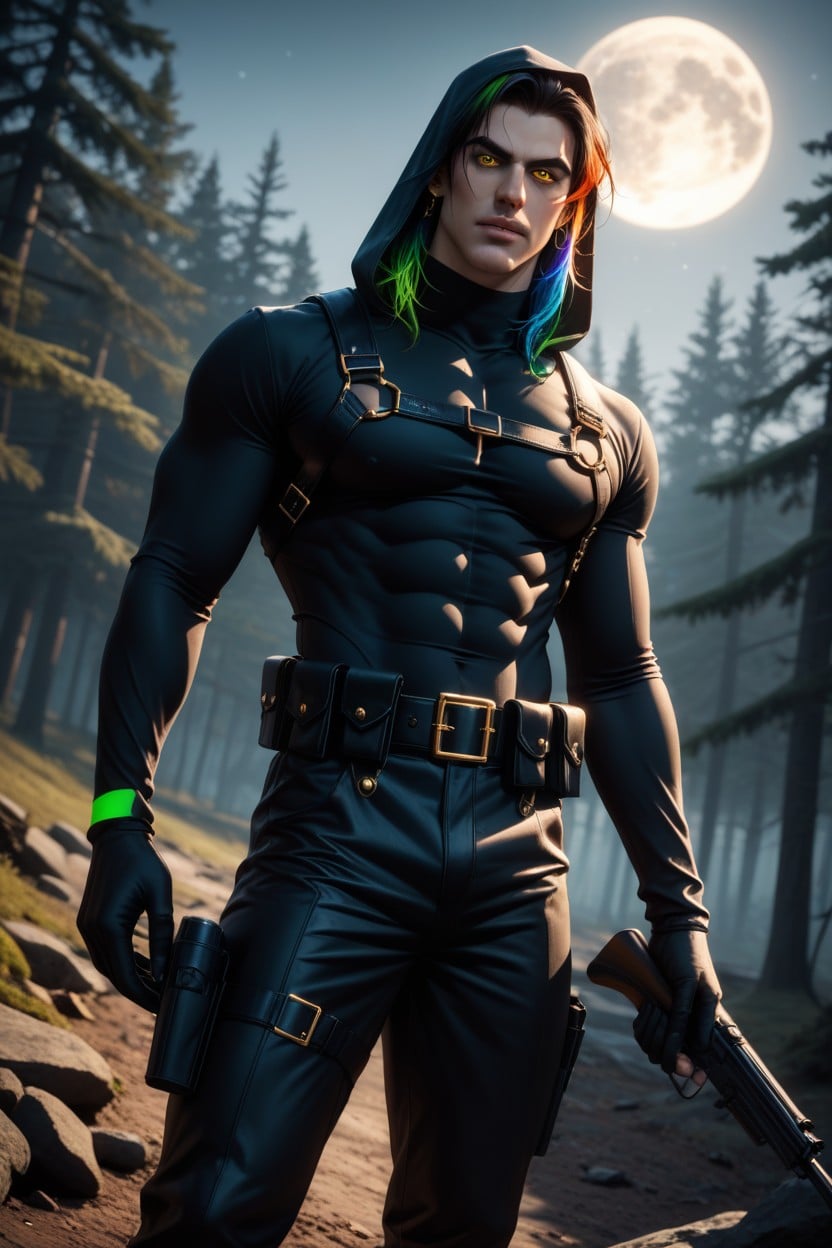 Muscular, Background Cabin, Forest AI Gay Porn