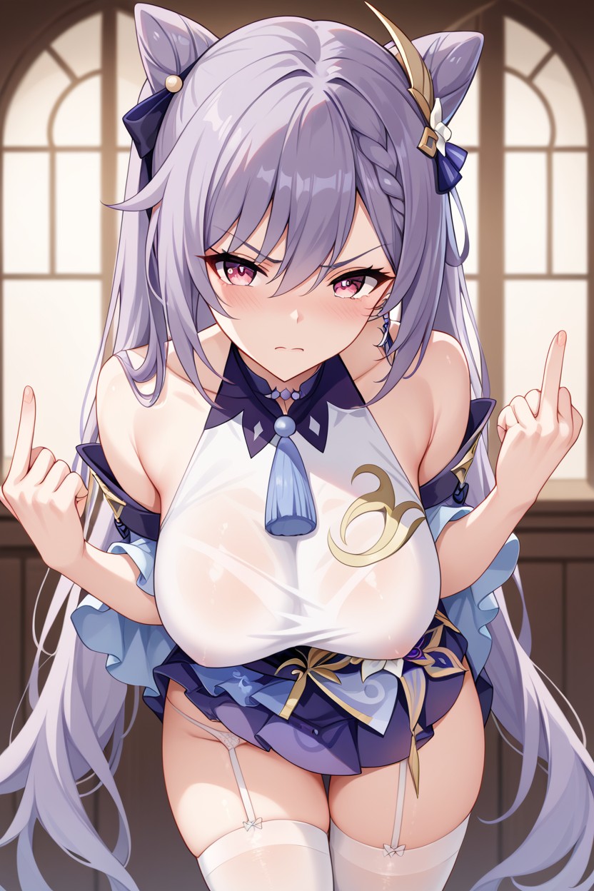Raising Middle Finger, Keqing From Genshin Impact, Standing AI Gay Porn