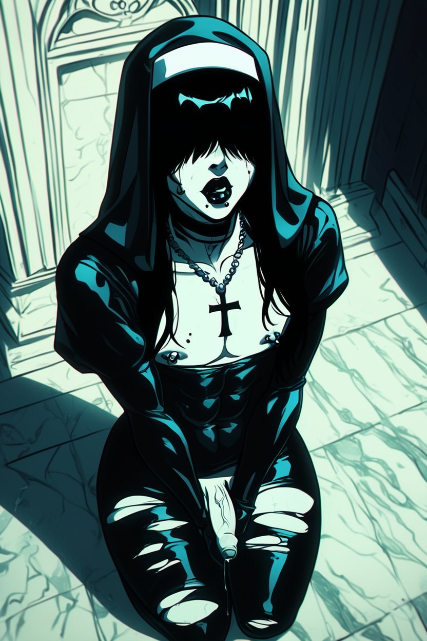 Feminine Face, Kneeling, Black Lipstick Porno shemale IA