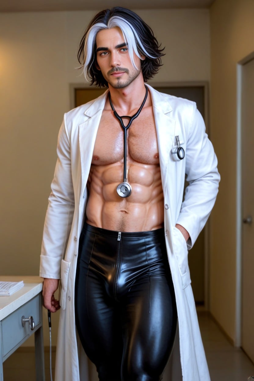 Doctor White Lab Coat, Gigantic Lips, Wide Angle AI Gay Porn