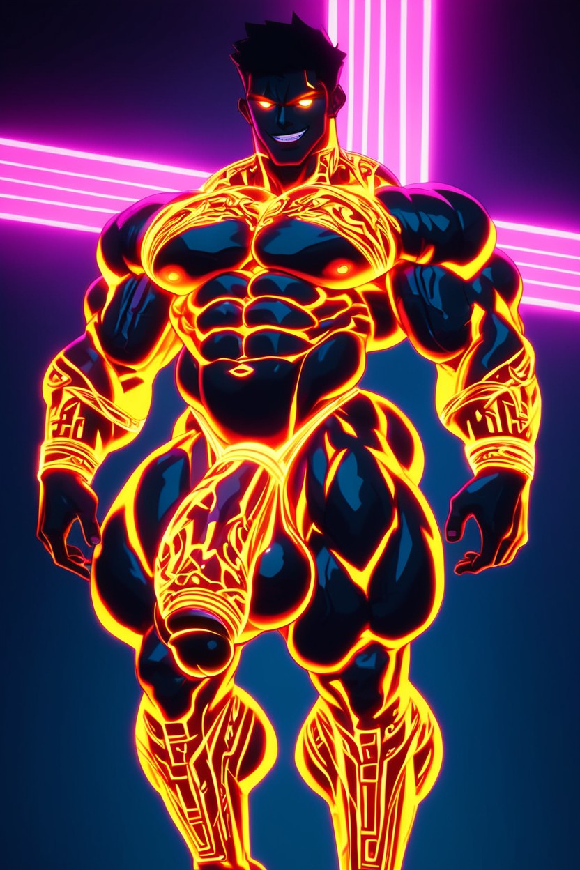 Naked, Neon Glowing, Gigantic Balls AI Gay Porn