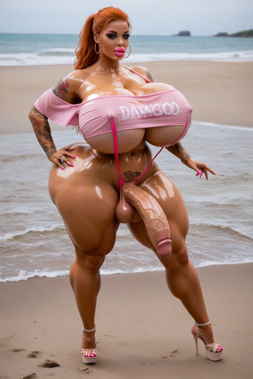 Beach, Expansion Mammaire, Enormous Saggy Boobs Porno IA transsexuelle