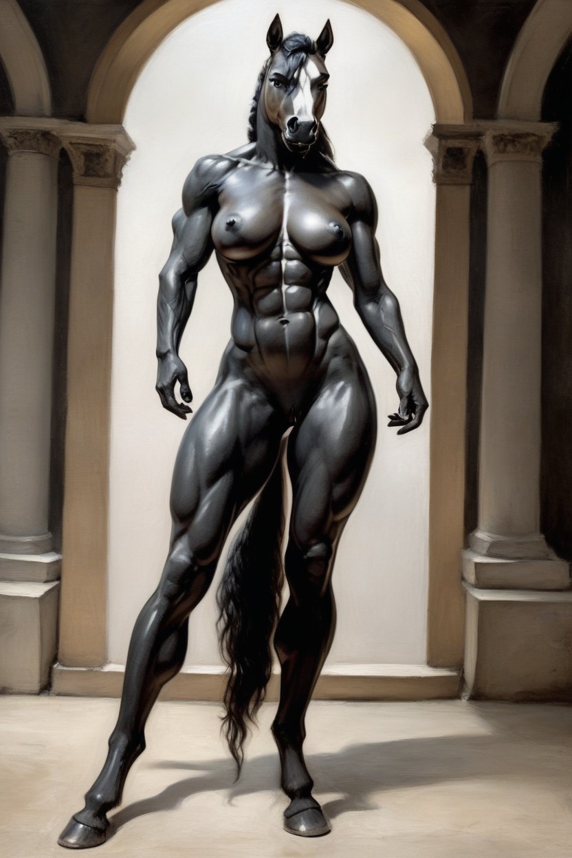 Full Body, Looking At Viewer, Pure Black Fur Furry AI Porn