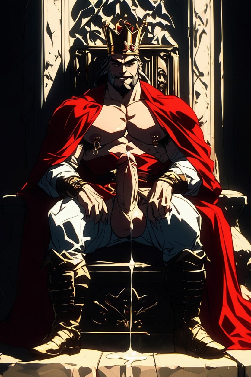 Smirking, Sitting On A Throne, Gold Crown AI Gay Porn