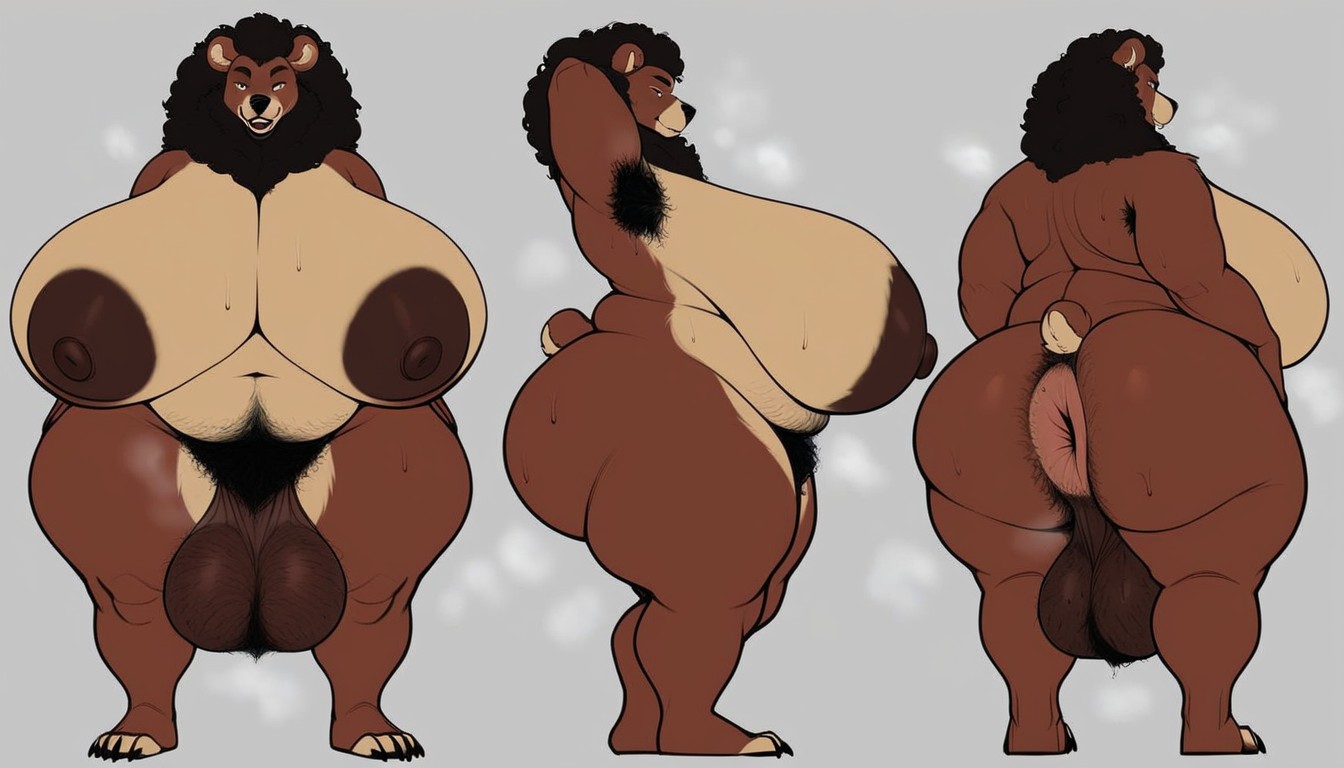 Hyper Areola, Bear, Reference Sheet Furry AI Porn