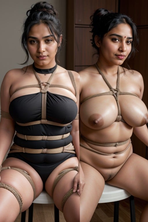 A Indian Bbw Woman, Shibari, Écran DiviséPorno IA transsexuelle