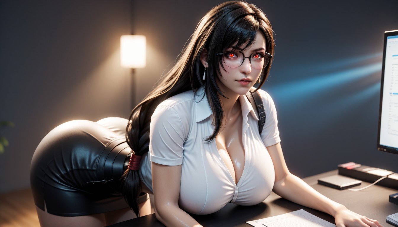 Tifa From A Game Final Fantasy With Bright Eyes And Massive Breast, Pele Oleada, Shining Skin Travesti IA Pornô