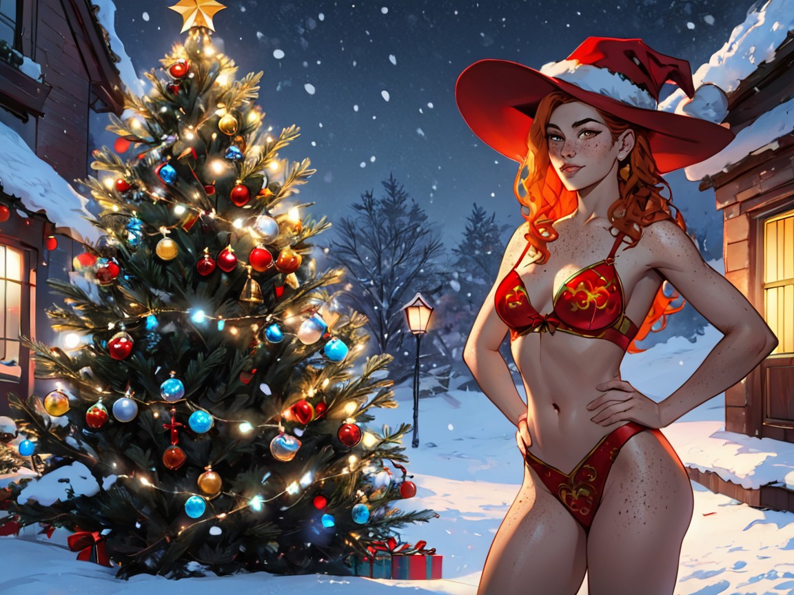 Medium Breasts, Western Christmas Costume On Woman, Vibrant Saturation Porno latina IA