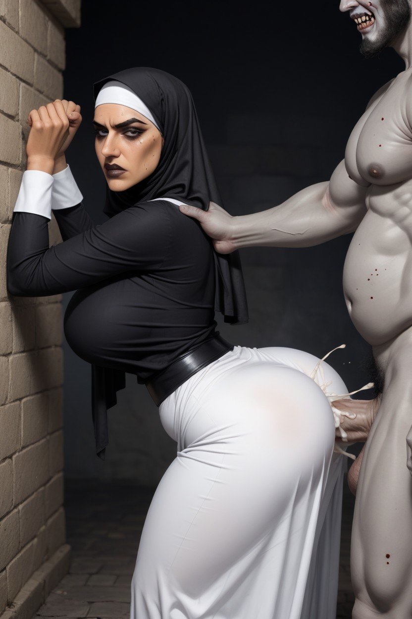 Grey Pallid Scarred Zombie Skin, Grey Scarred Skin Muslim Zombie In Khimar Hijab, Large Ass Shemale AI Porn