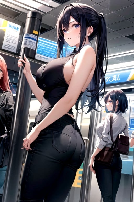 De Baixo Para Cima, Estação De Metrô, Peito Lateral Hentai IA pornografia