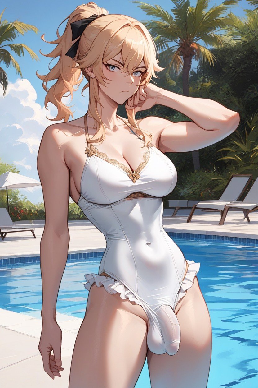 Looking Viewers, Poolside, One-piece SwimsuitニューハーフAIポルノ