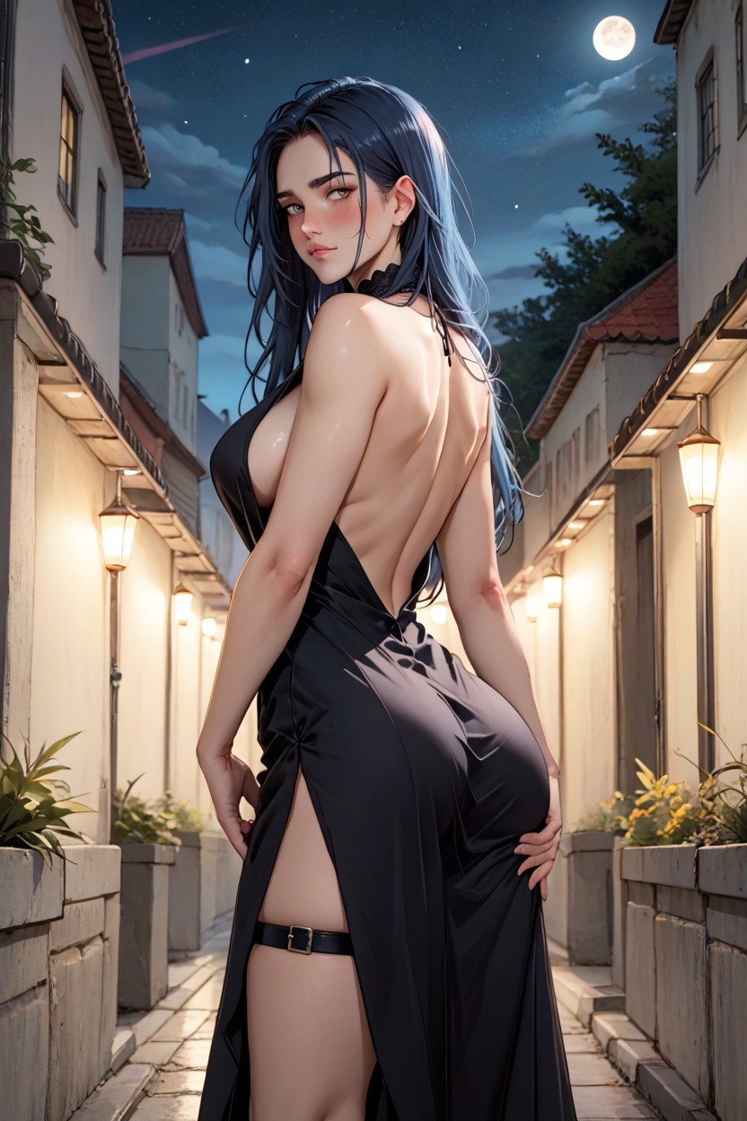 Black Thigh Strap, Night, Nervous Hentai AI Porn