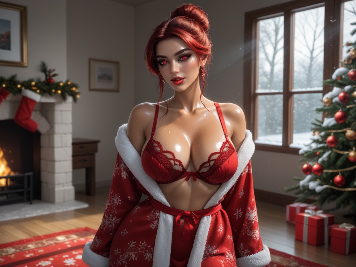 Wearing Silk Christmas Clothes, Ultra Detailed, Christmas Hentai AI Porn