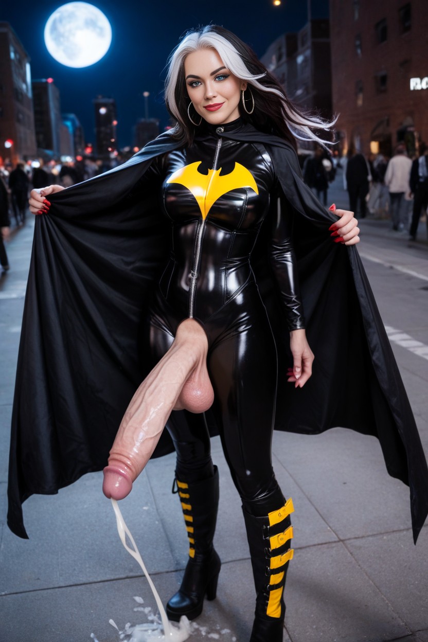 Futanari, Many People Around, Latex Suit AI Porn