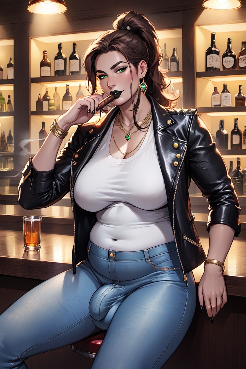 Brown Hair, A Smoky, In A Bar Travesti IA Pornô