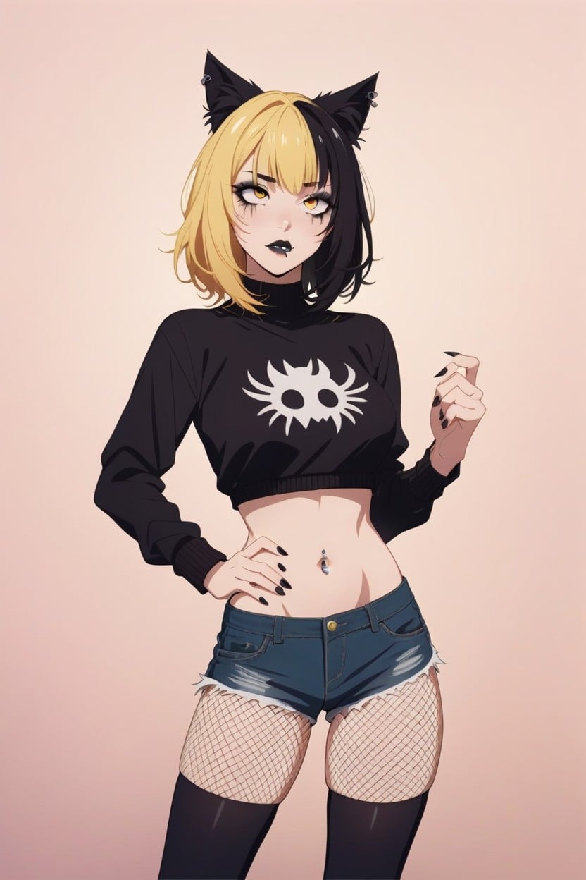 Accurate Fingers, Snakebite Lip Piercing, Blonde Bangs Hentai AI Porn