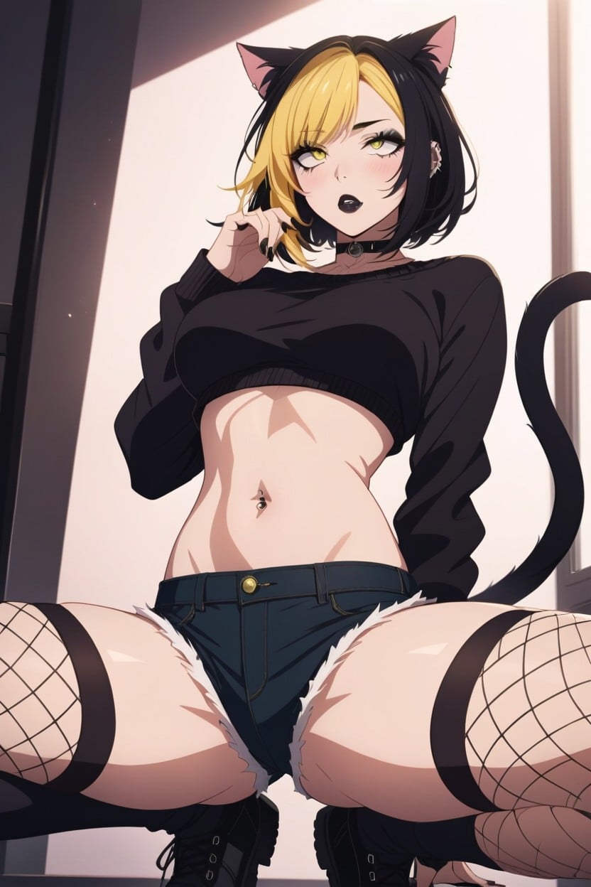 Black Nails, Cropped Sweater, Navel Piercing Hentai AI Porn