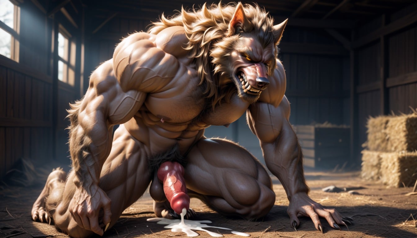 Werewolf Has Yellow Eyes, Vista Frontal, Hairy Scrotum Porno gay IA