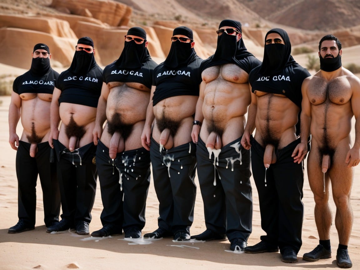 Many Arab Guys In The Background, Fat, Hairy Legs AI Gay Porn
