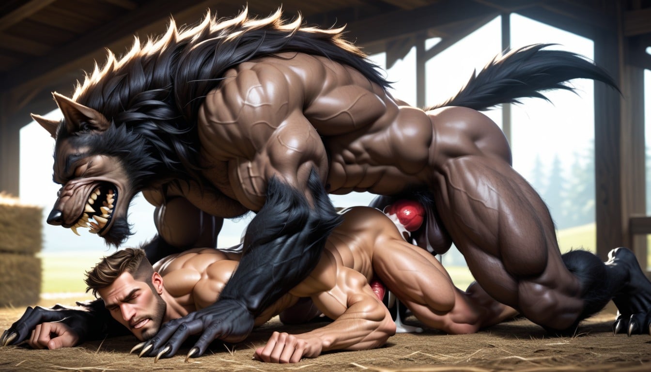 Werewolf, Mating Press, Massive Hairy Back Muscles AI Gay Porn
