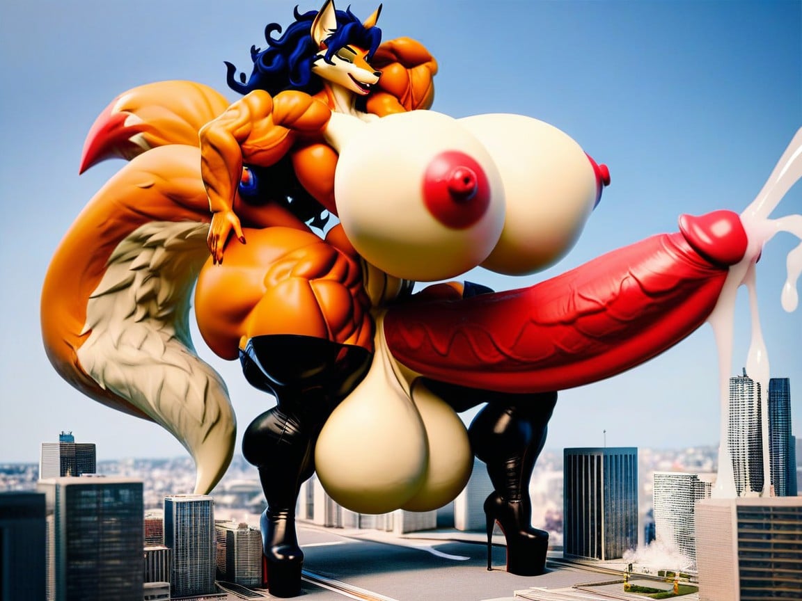Hyper Muscular, Bodybuilder, Extremely Long Cockcumming Furry AI Porn