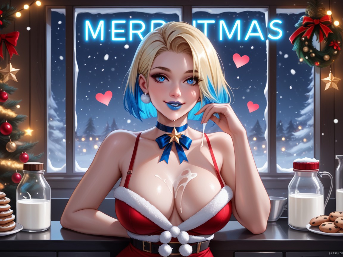 Blue Eyes, Neon Lighting, Saliva Trail From Womans Tongue Hentai AI Porn