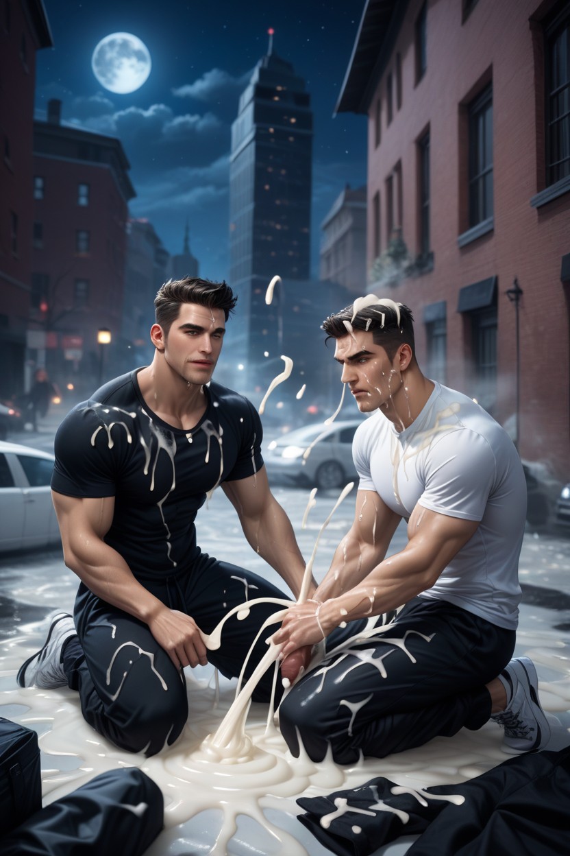 Fit, Two Guys, Jacking Each Other Off AI Gay Porn
