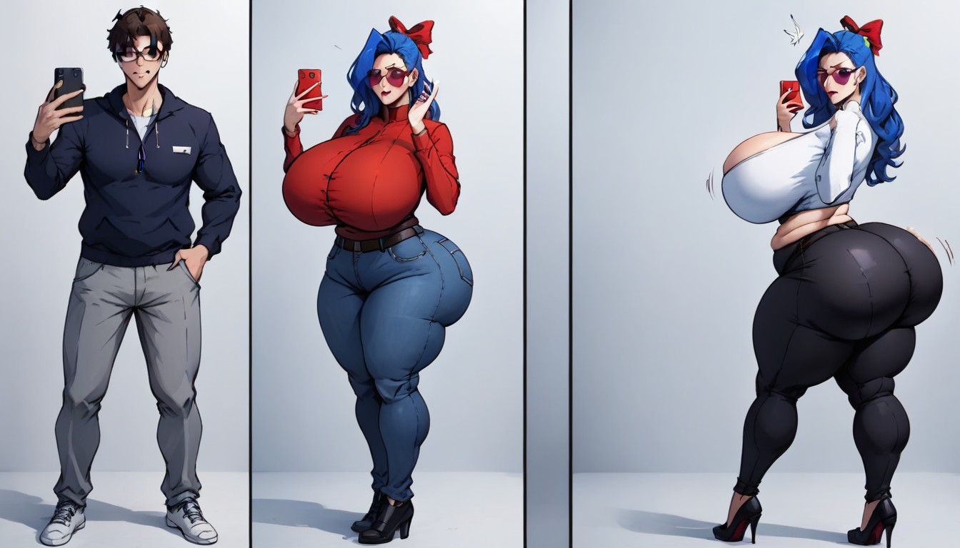 Multiple Views, Facing Foward Camera Front Veiw, Breasts Swelling Expanding Growing Enlarging So Much More And More With Weight Gain Hentai AI Porn