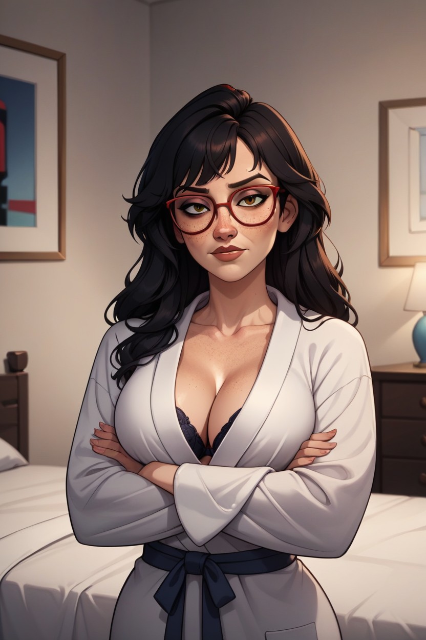 Dark Bedroom, Freckles, Detailed Face AI Porn