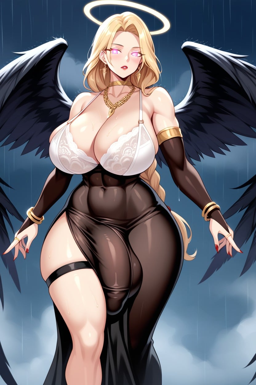 Black Wings, Sheer Dress, Futanari Shemale AI Porn