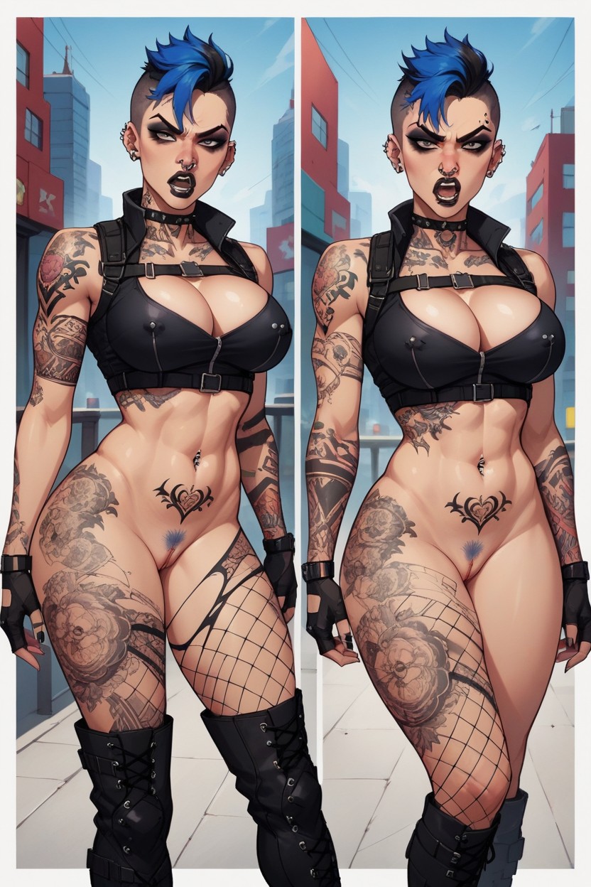Multi Colored Hair, Multiple Angles, Kneeling AI Porn