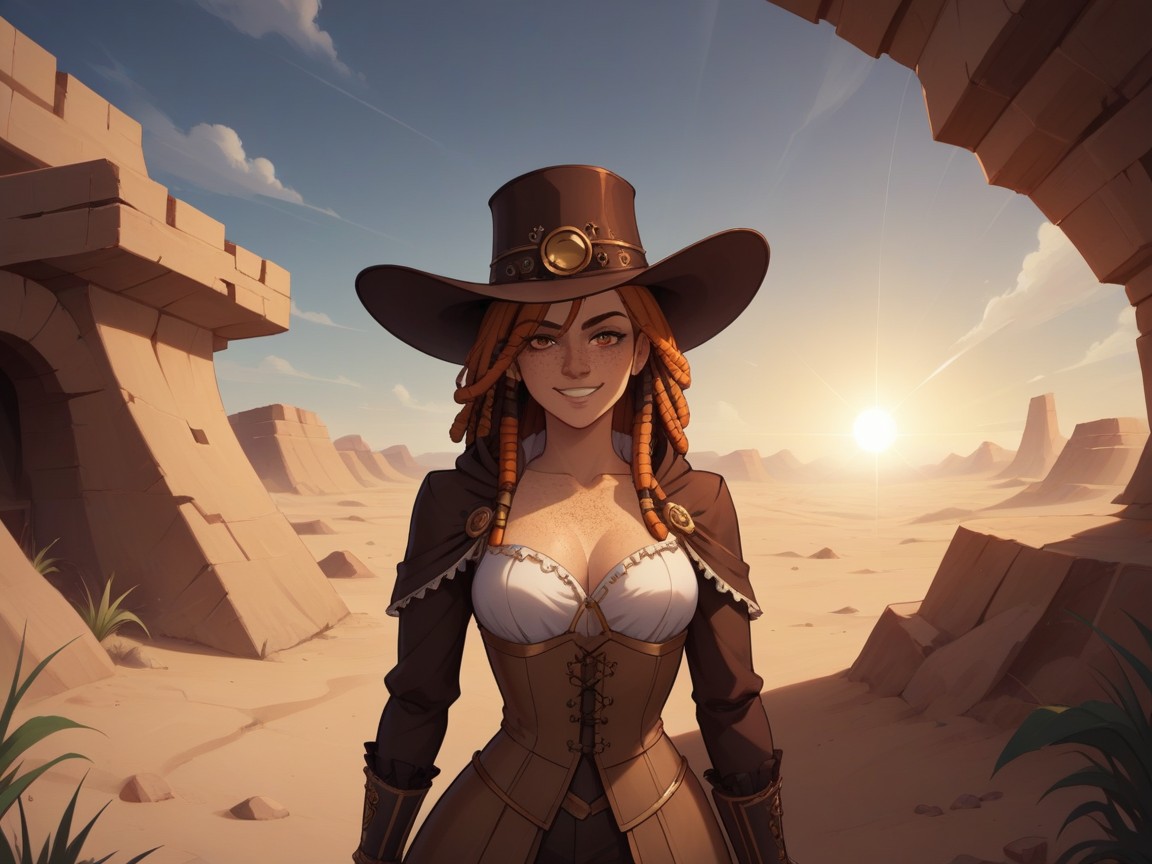 Desert, Rounded Chest Width, Freckles AI Porn