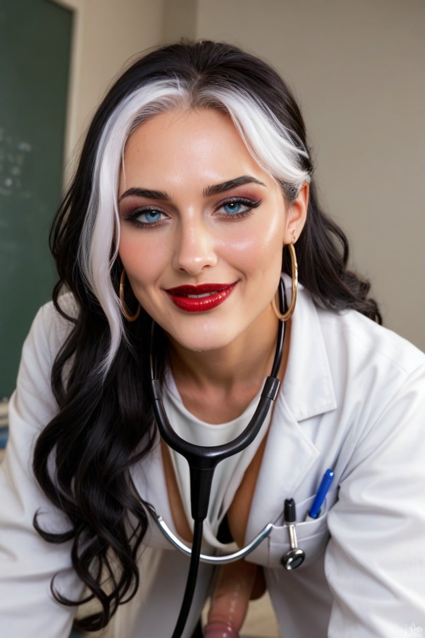 White Latex Skirt, Slicked, White Stockings Shemale AI Porn