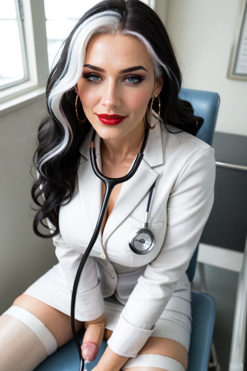 Hospital, Extremely Large White Highlights, Sitting Down Shemale AI Porn