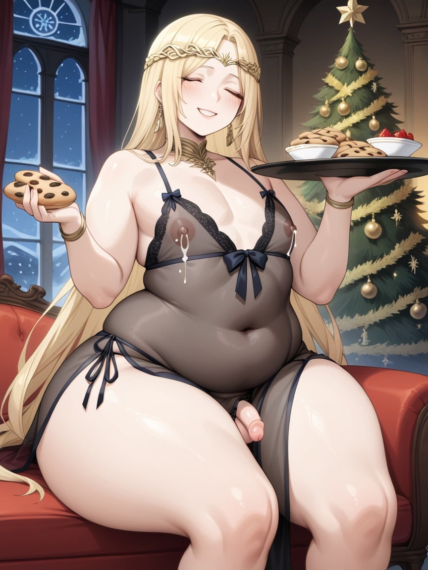 Chubby Feminine Male, Sitting On Couch, Gold Armbands 게이 AI 포르노