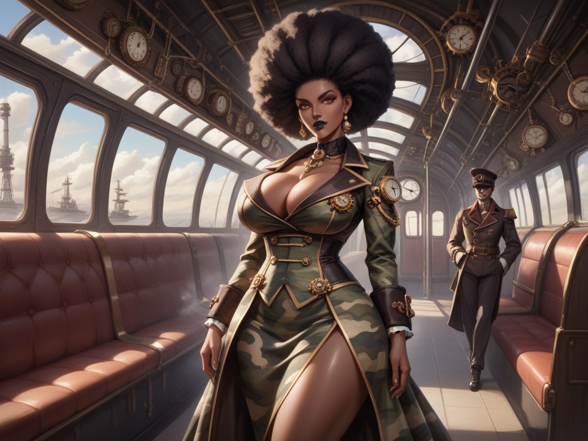 Steampunk Airship Background, Dark Brown Skin, Subway Station Hentai AI Porn
