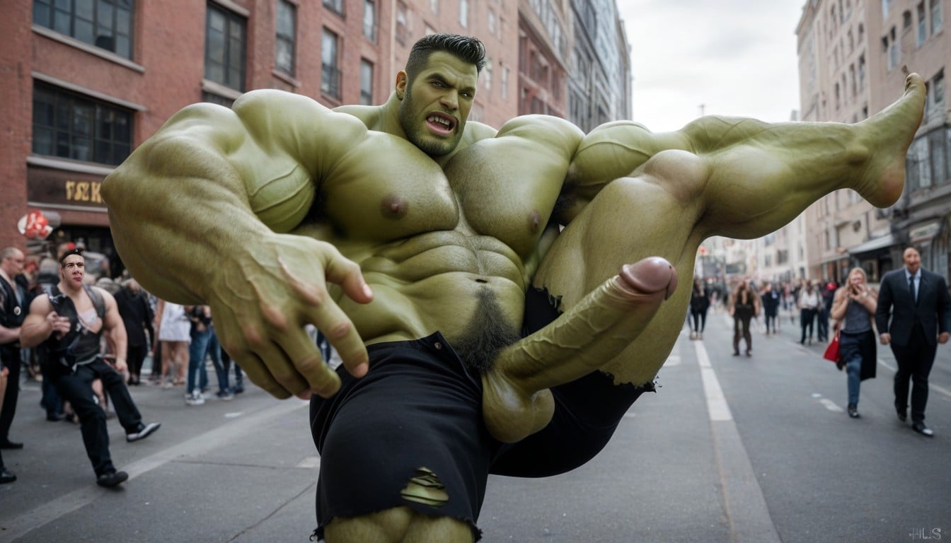 Huge Muscles, Side View, The Incredible Hulk Marvelcomics AI Gay Porn