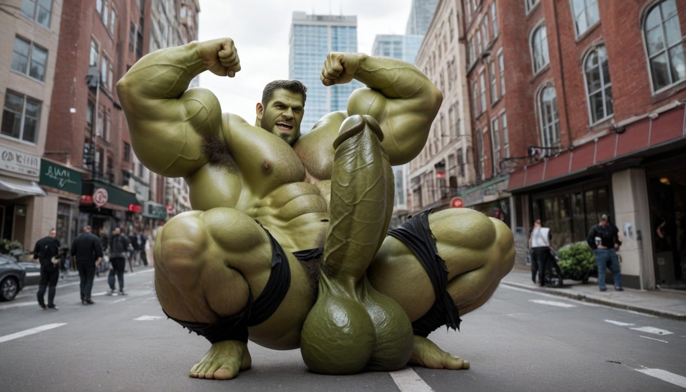 Gigantic Muscles, Hulk Rampage, Green Skin AI Gay Porn