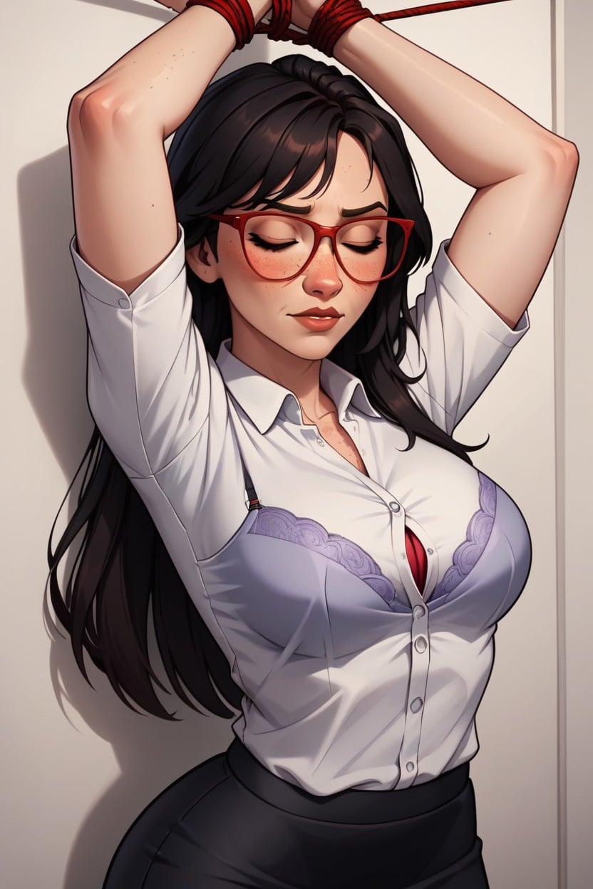 Pretty Face, Black Push Up Bra Under Office Shirt, Office Shirt AI Porn