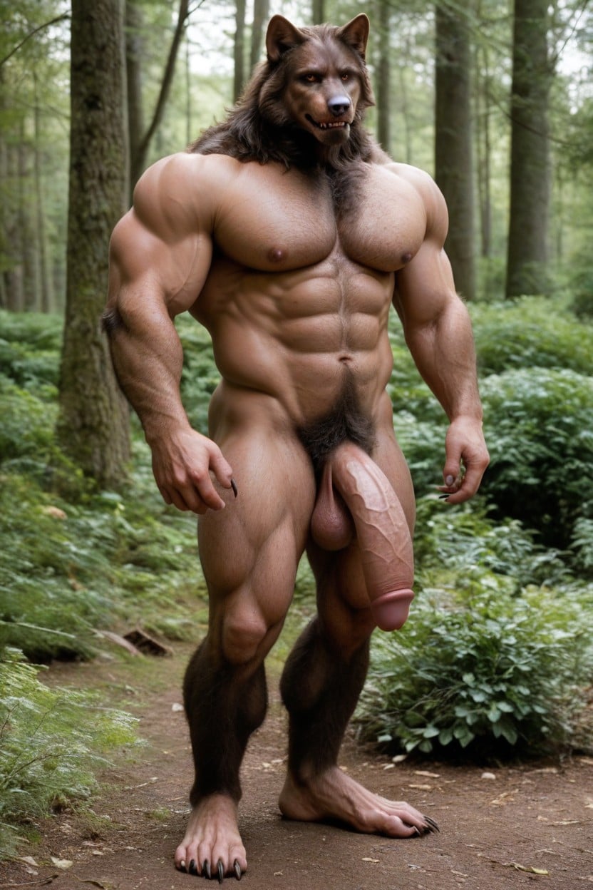 Full Body Of Werewolf Visible To Viewer, Standing, Large Powerful Broad Shoulders AI Gay Porn