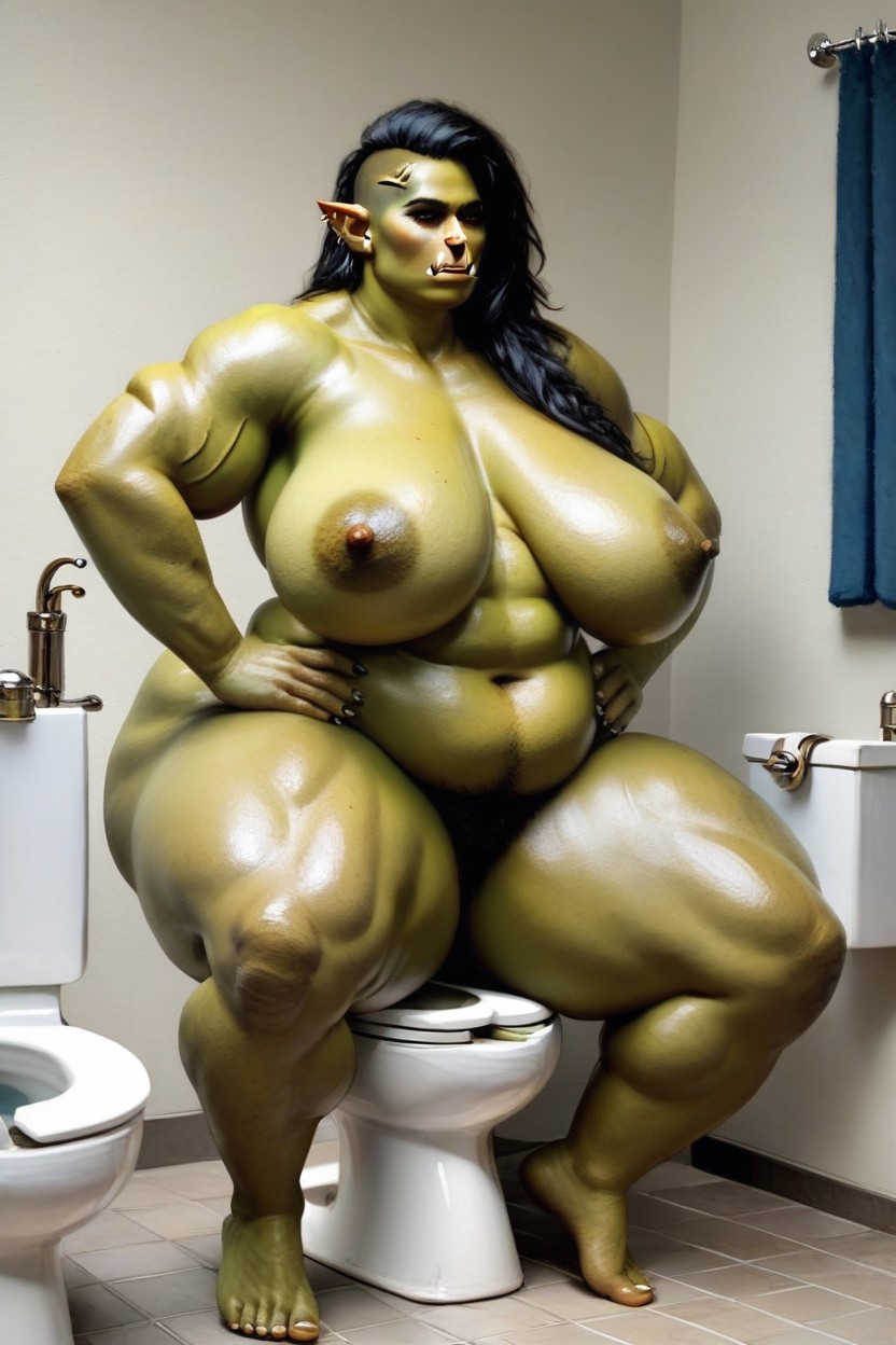 Extremely Large Ass, Black Hair, Tired Face AI Porn