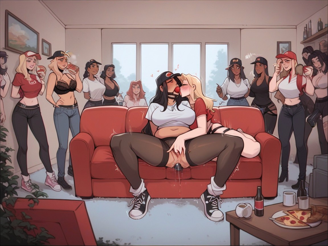 Horny, One Woman Has Ballgag, Thrusting Motion Lines Hentai AI Porn