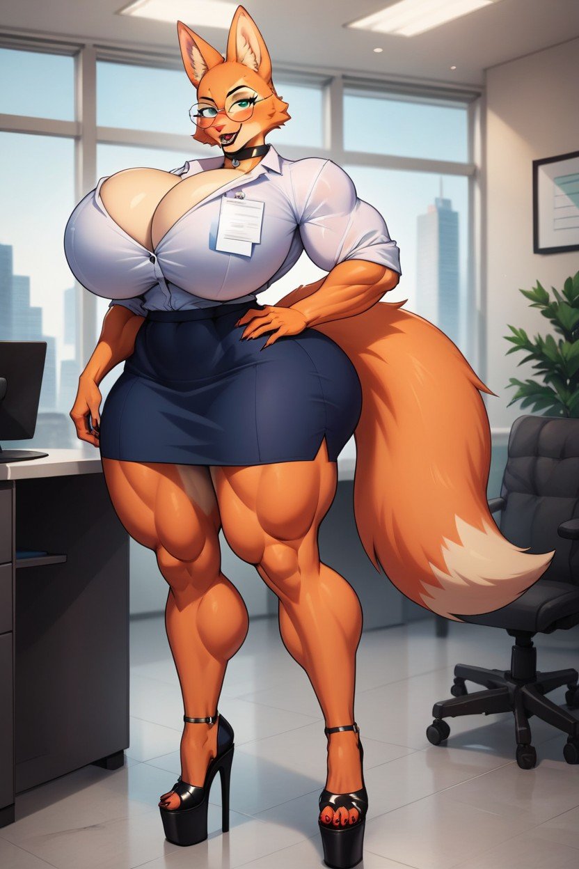 Office Skirt, Muscular, Glasses Furry AI Porn