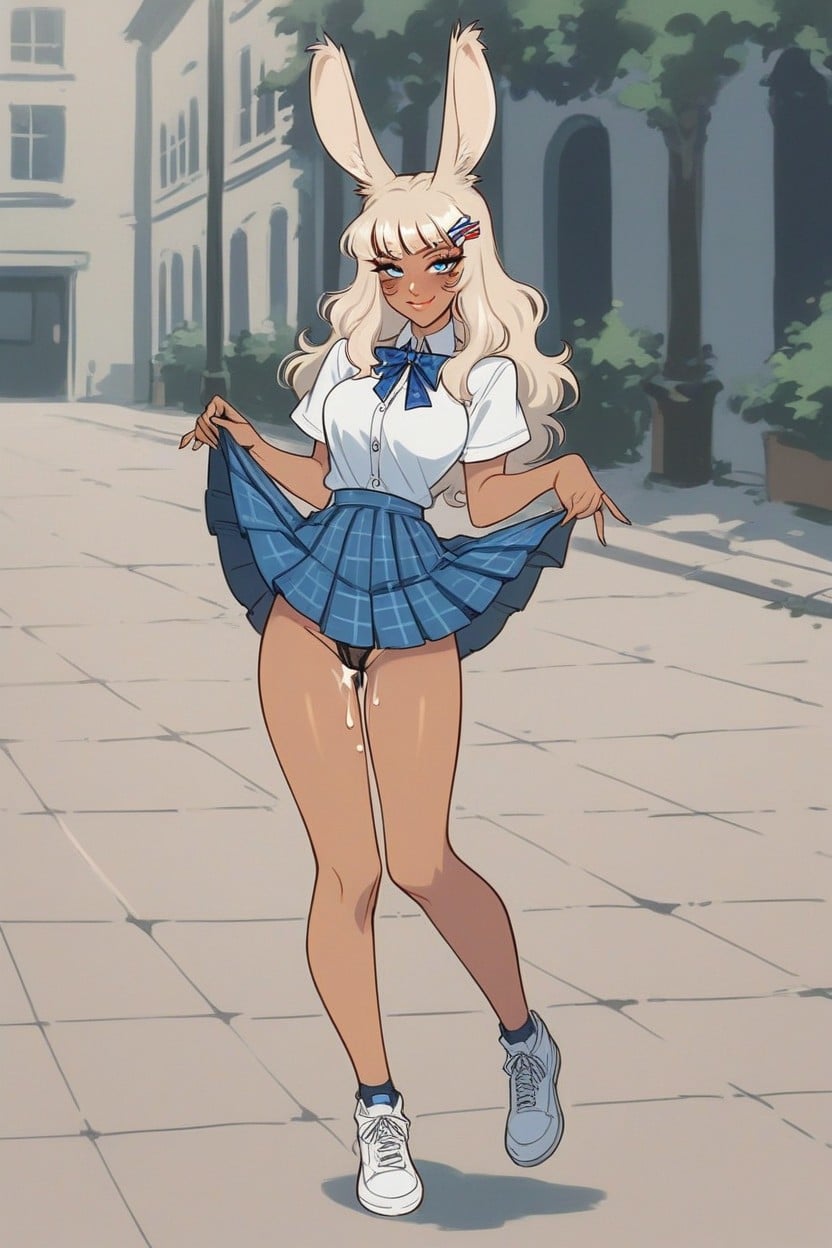 Creampie, Blue Pleated Skirt, Model Hentai AI Porn